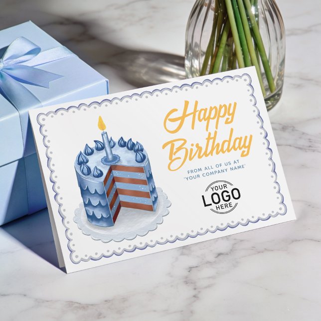 Logo Big Blue Vintage Cake Business Birthday Card (Creator Uploaded)