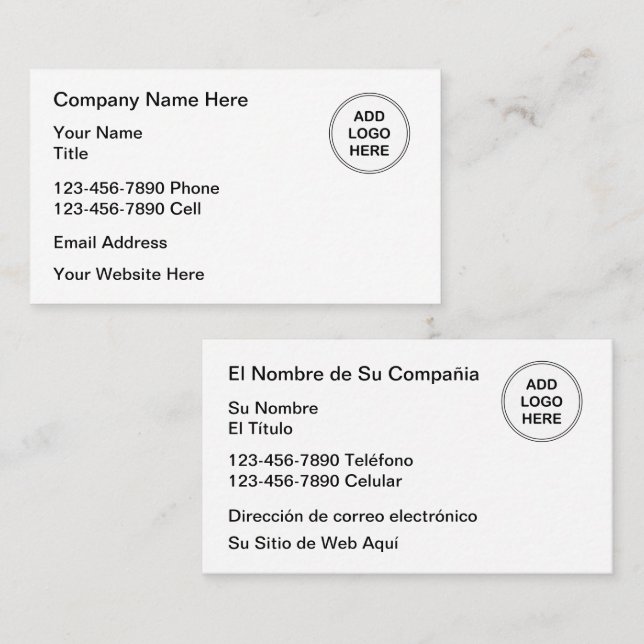 Logo bilingue anglais espagnol Carte de visite (Devant / Derrière)