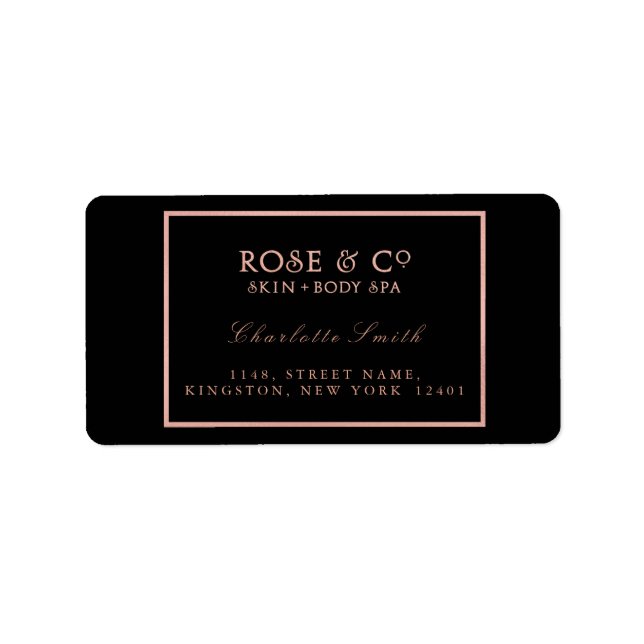 Logo Black Frame Rose Gold Return Address Labels (Front)