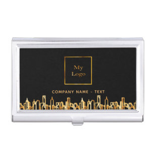 Logo black gold city skyline business real estate business card holder