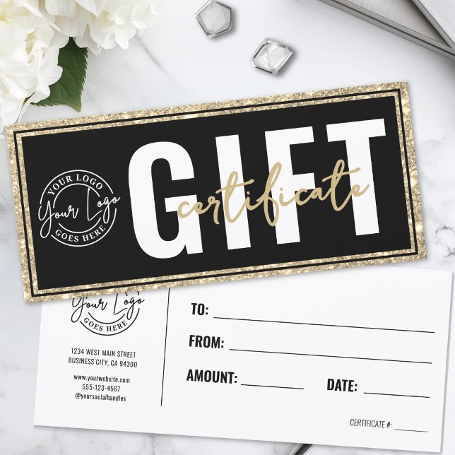 Logo Black Gold Glitter Business Gift Certificate (Logo Black Gold Glitter Business Gift Certificate)