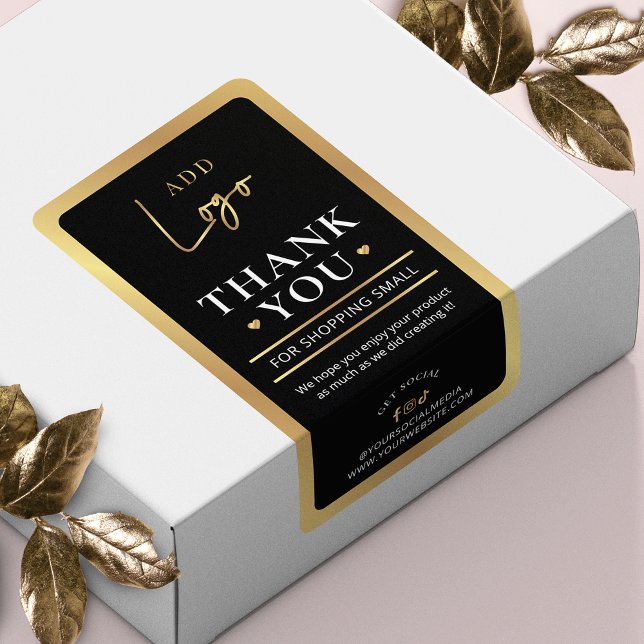 Logo Black & Gold Merci de commande (Business Thank You For Order Packaging Stickers in black and gold with space for your logo)