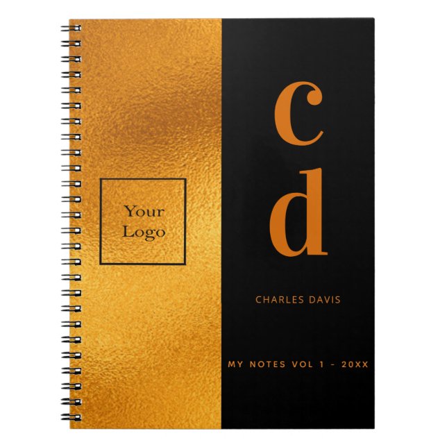 Logo black gold monogram business notebook (Front)