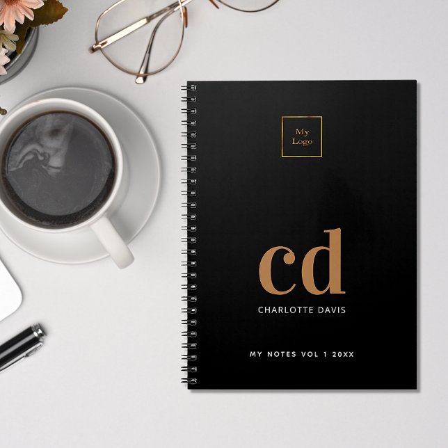 Logo black gold monogram initials business notebook (Creator Uploaded)