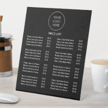 Logo Black Modern Price List Panneau de piédestal