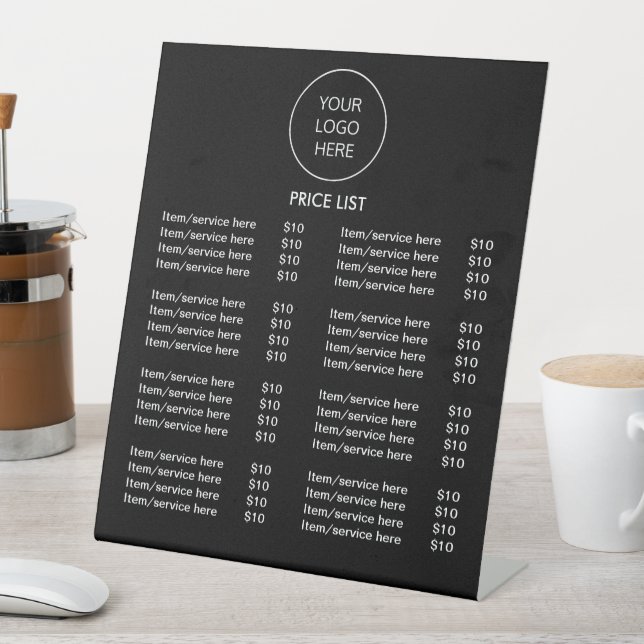 Logo Black Modern Price List Pedestal Sign (In SItu)