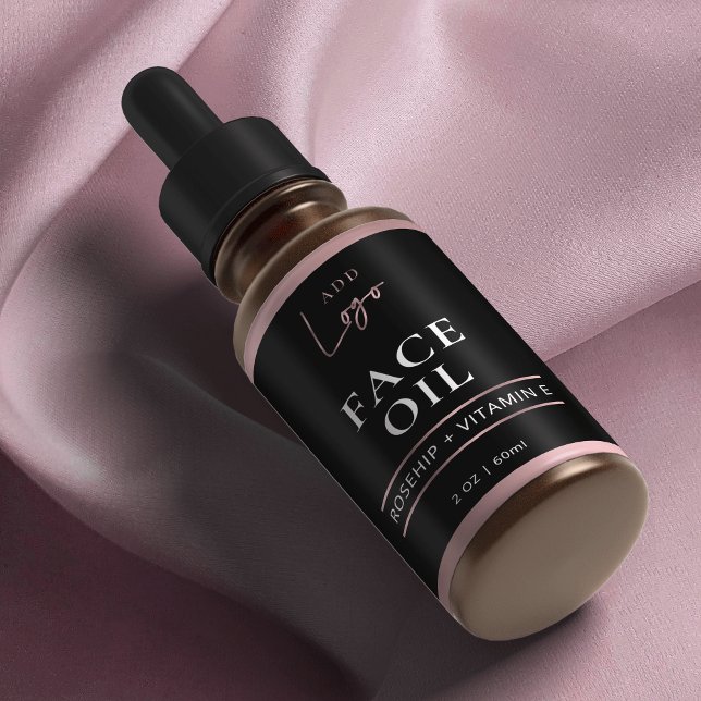 Logo Black Rose Gold 2OZ Bouteille de dropper cosm (Trendy rose gold effect dropper bottle labels - great for face serums, hair oil, face mist and more)
