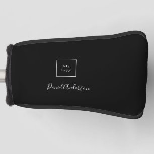 Logo black white business corporate name script golf head cover