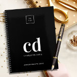 Logo black white monogram initials business 2025 planner<br><div class="desc">Black background and white text. Personalize and add your logo,  monogram initials,  name and a title year 2025 (any year). Your logo both on the front and the back.  Space for your website address on the  back.</div>