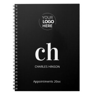 Logo black white monogram initials business  notebook