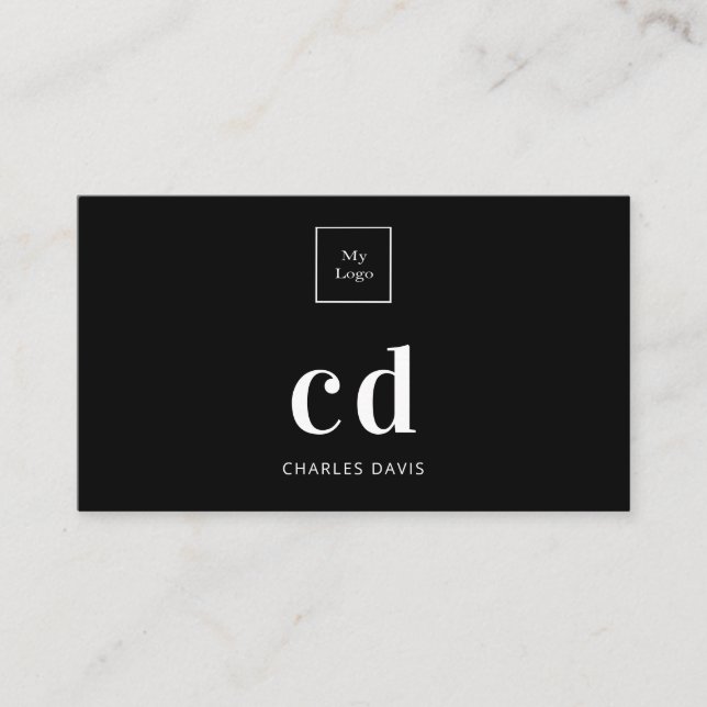 Logo black white monogram initials minimalist business card (Front)