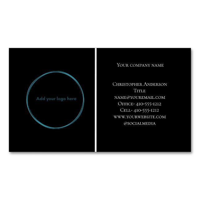Logo Black White Professional Corporate Magnetic Business Card (Front)