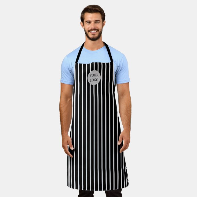 Logo Black White Simple Elegant Stripes Pattern Apron (Worn)