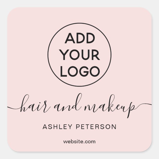Logo black white simple pastel pink hair makeup square sticker (Front)
