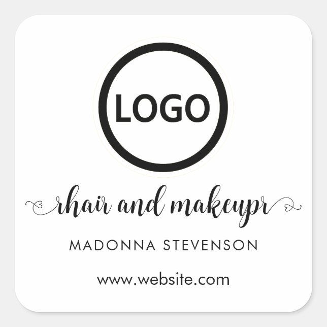 Logo black white simple typography hair makeup  square sticker (Front)