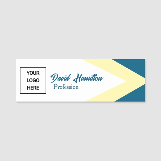 Logo Bleu Cobalt White Yellow Geometric Name Tag (Front)