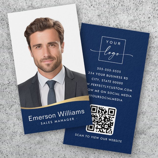Logo bleu fausse onde dorée Logo photo code QR (Logo blue faux golden wave Photo logo QR code)