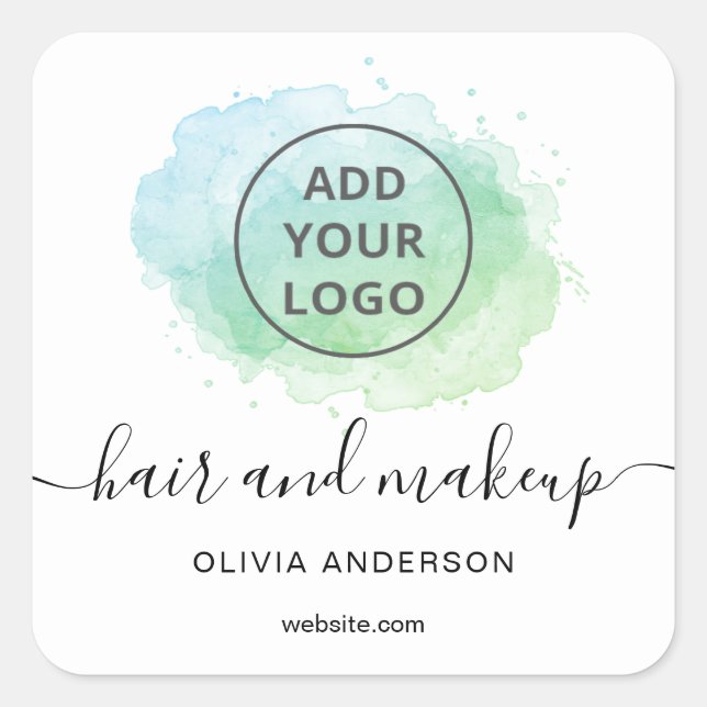 Logo Blue brushstroke typography hair makeup   Squ Square Sticker (Front)