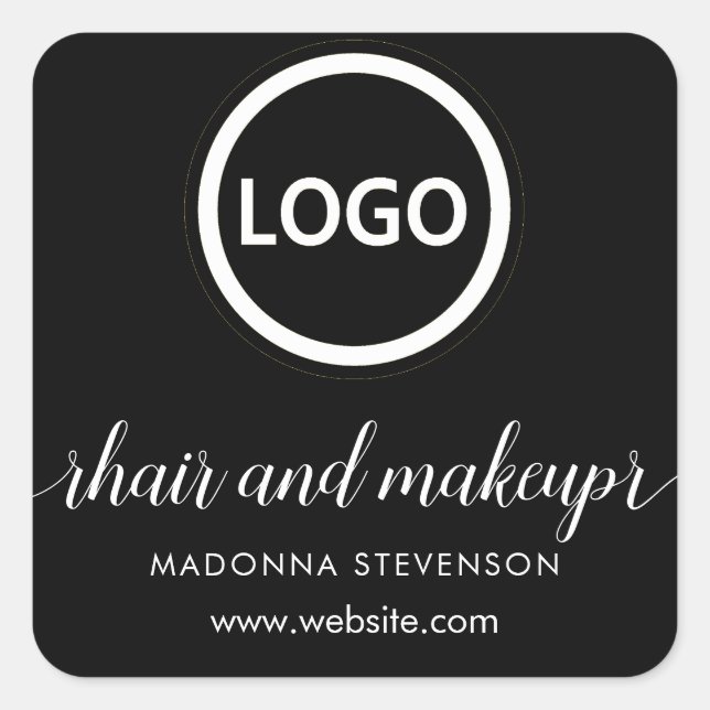 Logo Blush Black Simple Typography Hair Makeup  Square Sticker (Front)