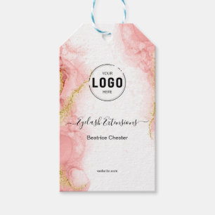 Logo Blush Pink Gold Agate typography hair makeup  Gift Tags