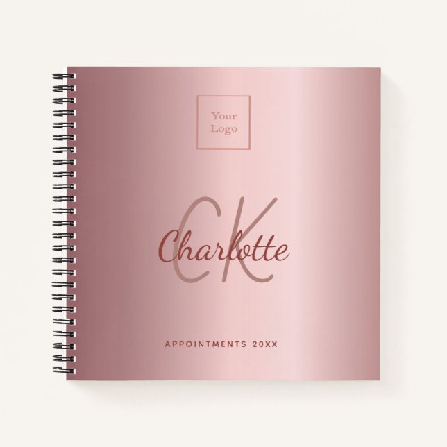 Logo blush pink monogram business notebook (Front)