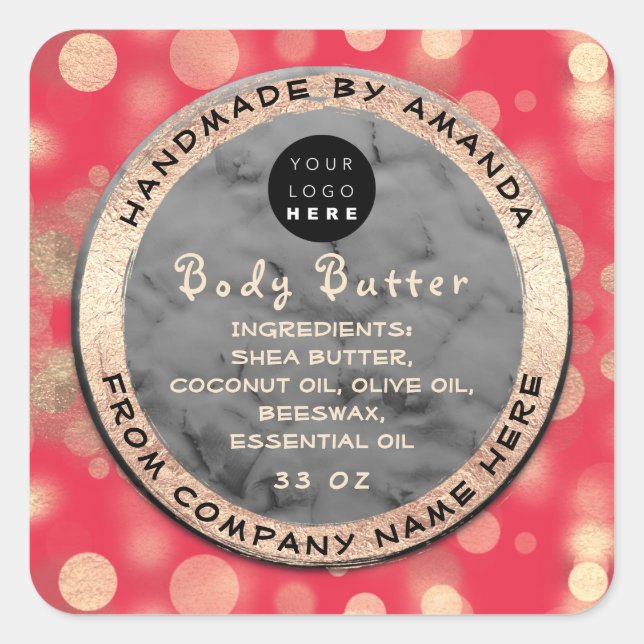  Logo Body Balm Butter Cosmetic Gold Confetti Rose Square Sticker (Front)