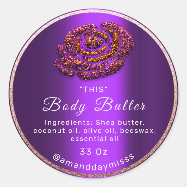 Logo  Body Oil Balm Cosmetics Packaging PurplePlum Classic Round Sticker (Front)