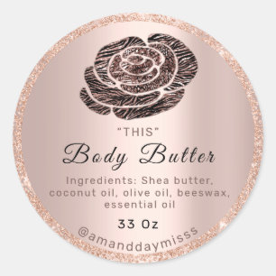 Logo Body Oil Balm Cosmetics Packaging Rose Glam Classic Round Sticker