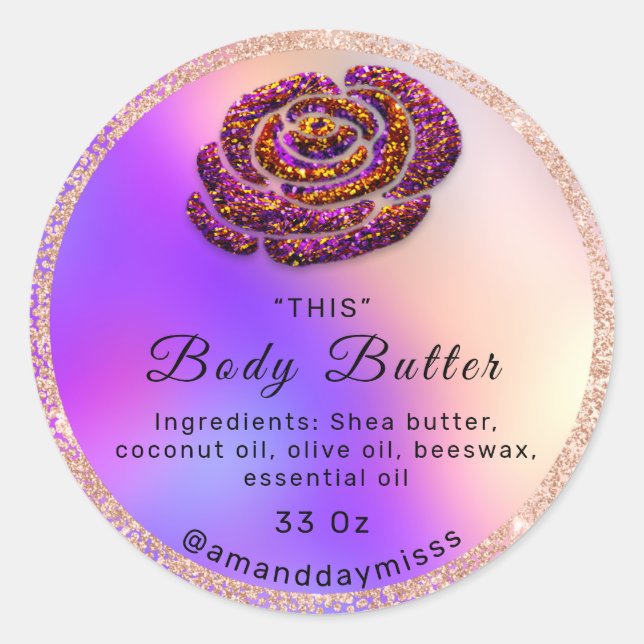 Logo  Body Oil Balm Cosmetics Rose Purple Glitter Classic Round Sticker (Front)