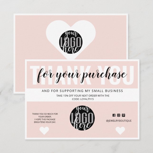 Logo Bordure rose pâle Merci de commande client (Devant / Derrière)