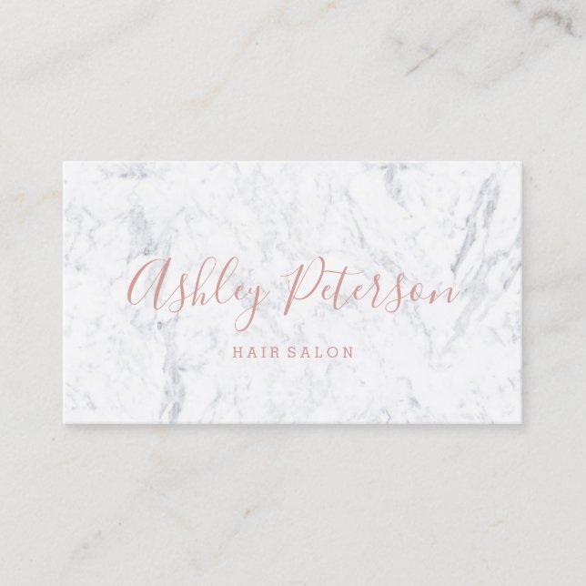 logo branding rose gold typography white marble business card (Front)