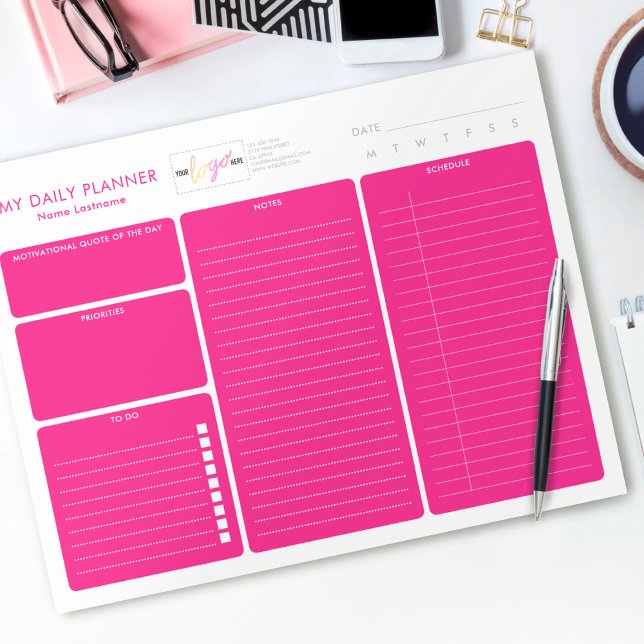 Logo Bright Pink Girly Undated Daily Planner Notepad (Creator Uploaded)