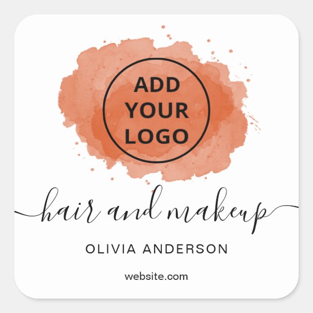 Logo Brown brushstroke typography hair makeup  Square Sticker (Front)