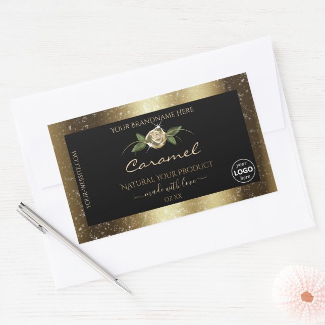 Logo Brown Floral Noir et Or Étiquette (Enveloppe)
