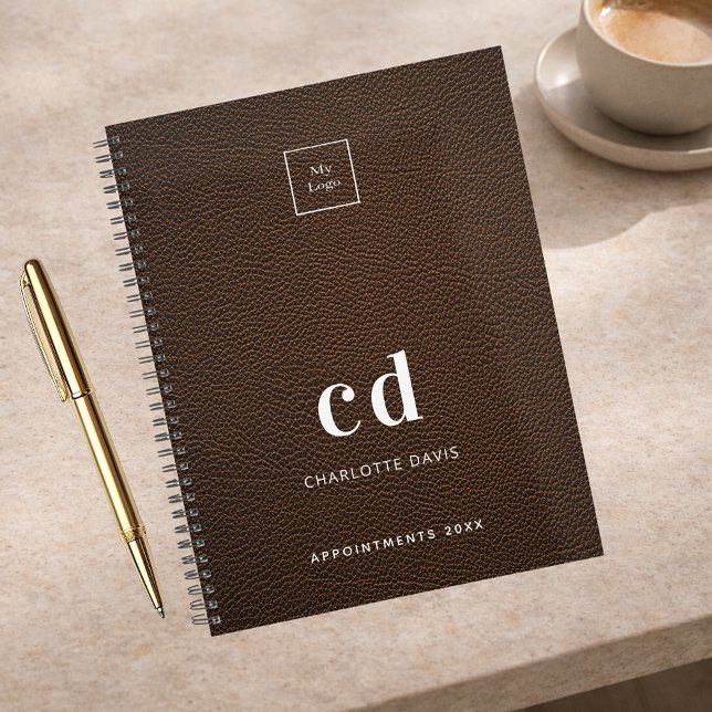 Logo brown leather monogram initials business planner (Creator Uploaded)