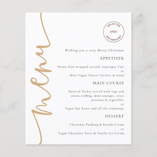 Logo Budget Gold Corporate Christmas Party Menu (Devant)