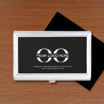 Logo Business Corporate Company Minimalist Business Card Holder<br><div class="desc">A simple custom black business template in a modern minimalist style that can easily be updated with your company logo and text. Designed with a horizontal logo banner image (2560 x 1440 px), you can customize by changing the text and image using the fields provided, or use the "message" button...</div>