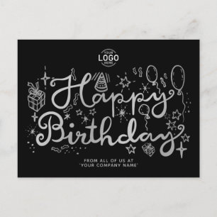 Logo Business Fun Silver Black Birthday Postcard