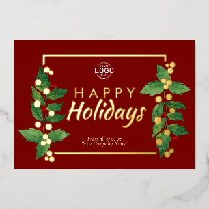 Logo Business Happy Holidays Burgundy Gold Card
