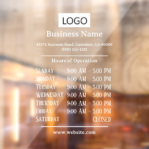 Logo Business Hours of Operation Opening Times  Window Cling