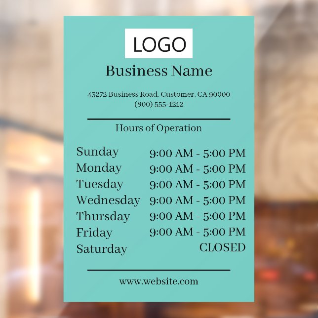 Logo Business Hours of Operation Opening Times  Window Cling (Sheet 2)
