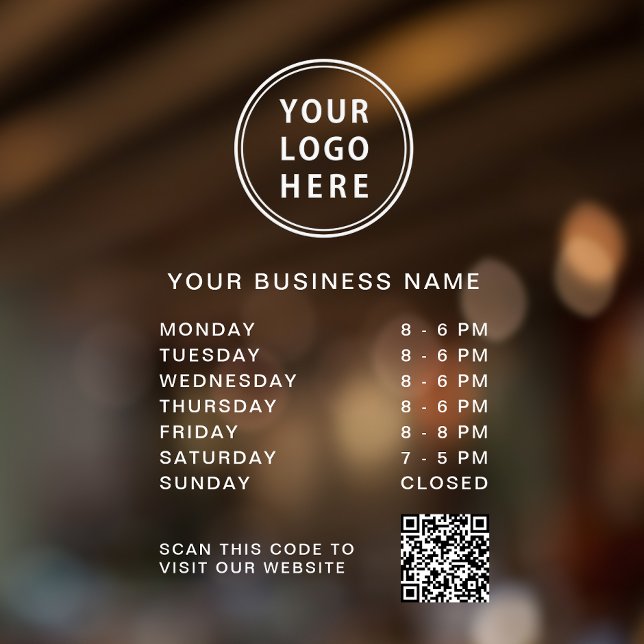 Logo Business Hours QR Code Window Cling (Creator Uploaded)