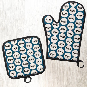 Logo Business Promotional Pattern Teal Green Oven Mitt & Pot Holder Set
