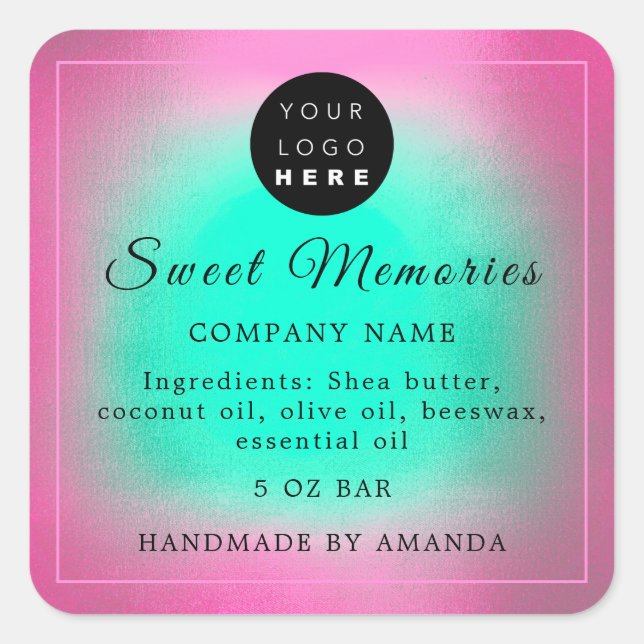 Logo Butter Cosmetic Soap Product Label Pink Green (Front)