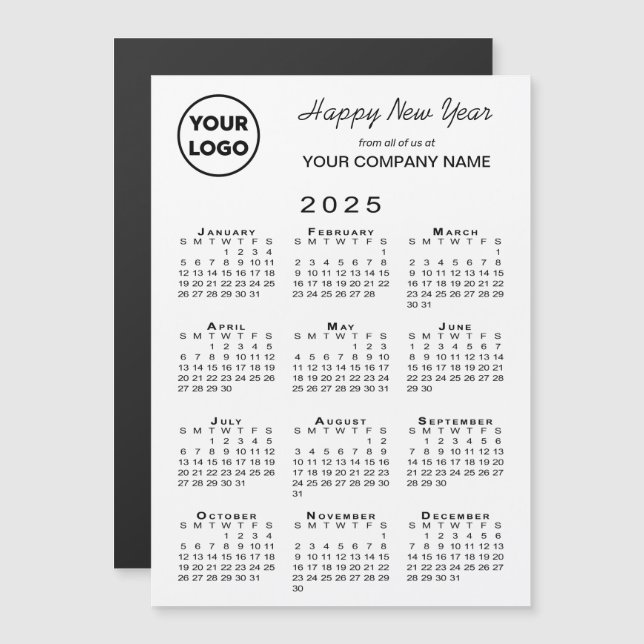 Logo Calendrier 2025 Carte magnétique de vacances  (Devant / Derrière)