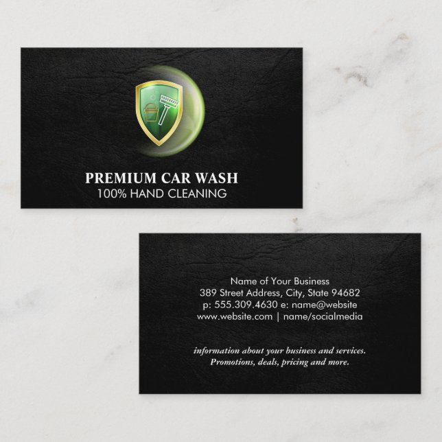 Logo Carwash | Carte de visite Monogramme en cuir (Devant / Derrière)