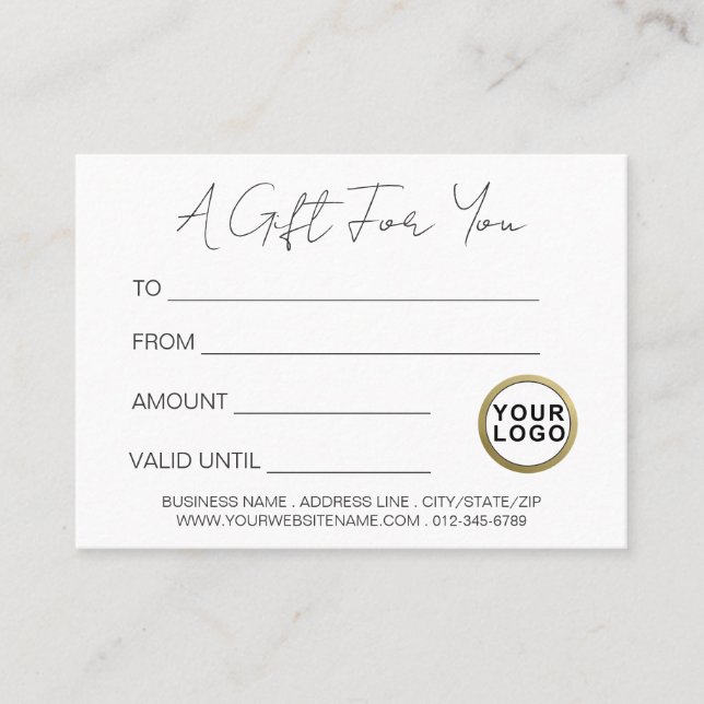 Logo Certificat cadeau minimaliste moderne blanc (Devant)