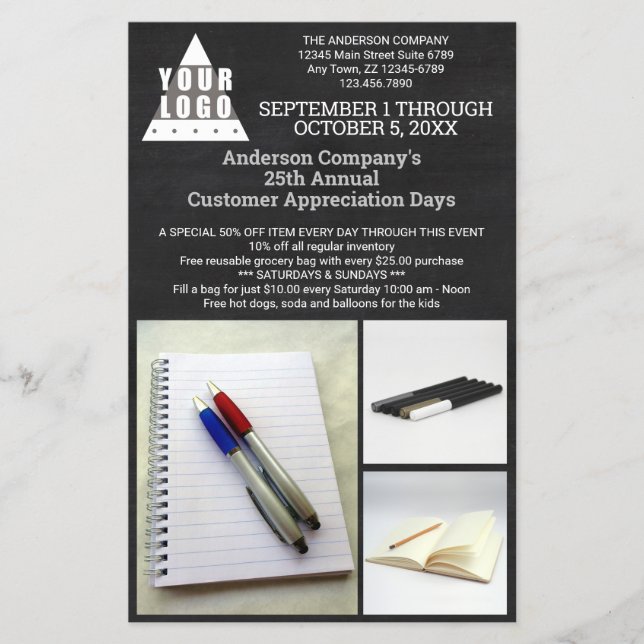 Logo Chalkboard Chic Modern 3 Photo Advertising Flyer (Front)