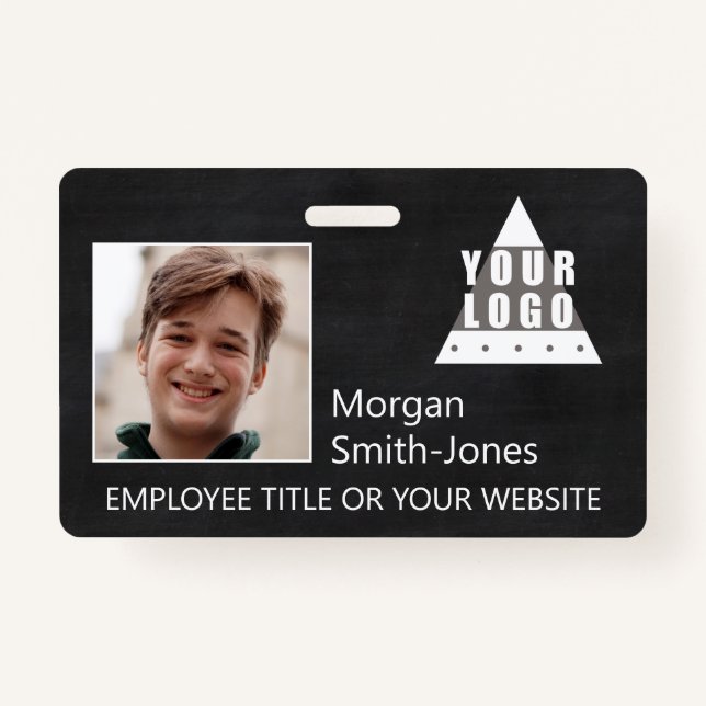 Logo Chalkboard Trendy Business Employee Photo Badge (Front)