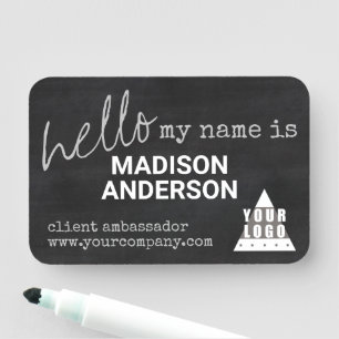 Logo Chalkboard Typography HELLO Reusable Name Tag